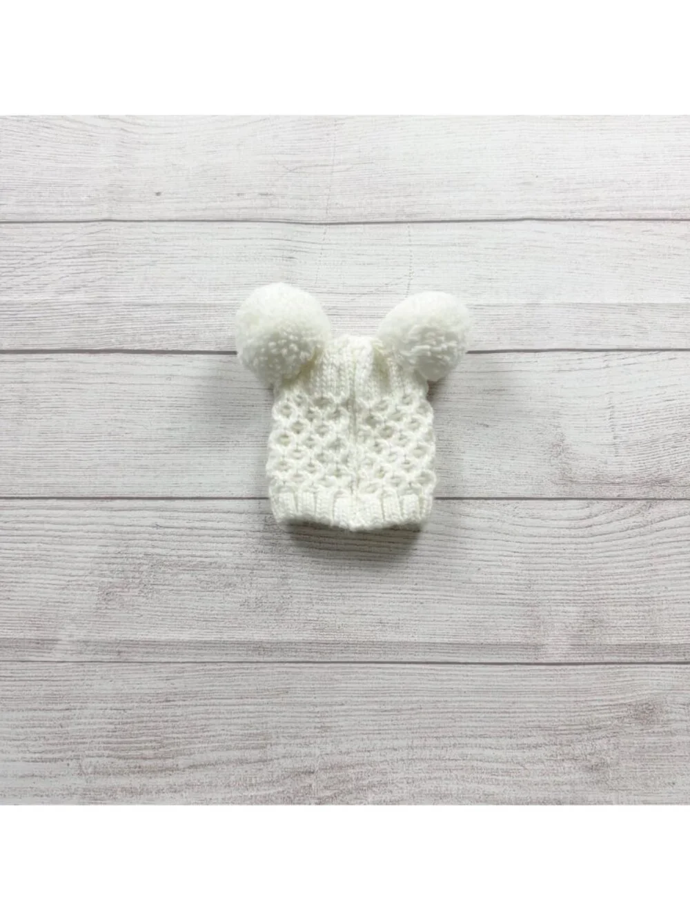 Toby Newborn Double Pom Cable Knit Hat Ivory 0-6 Months - Picture 3 of 3